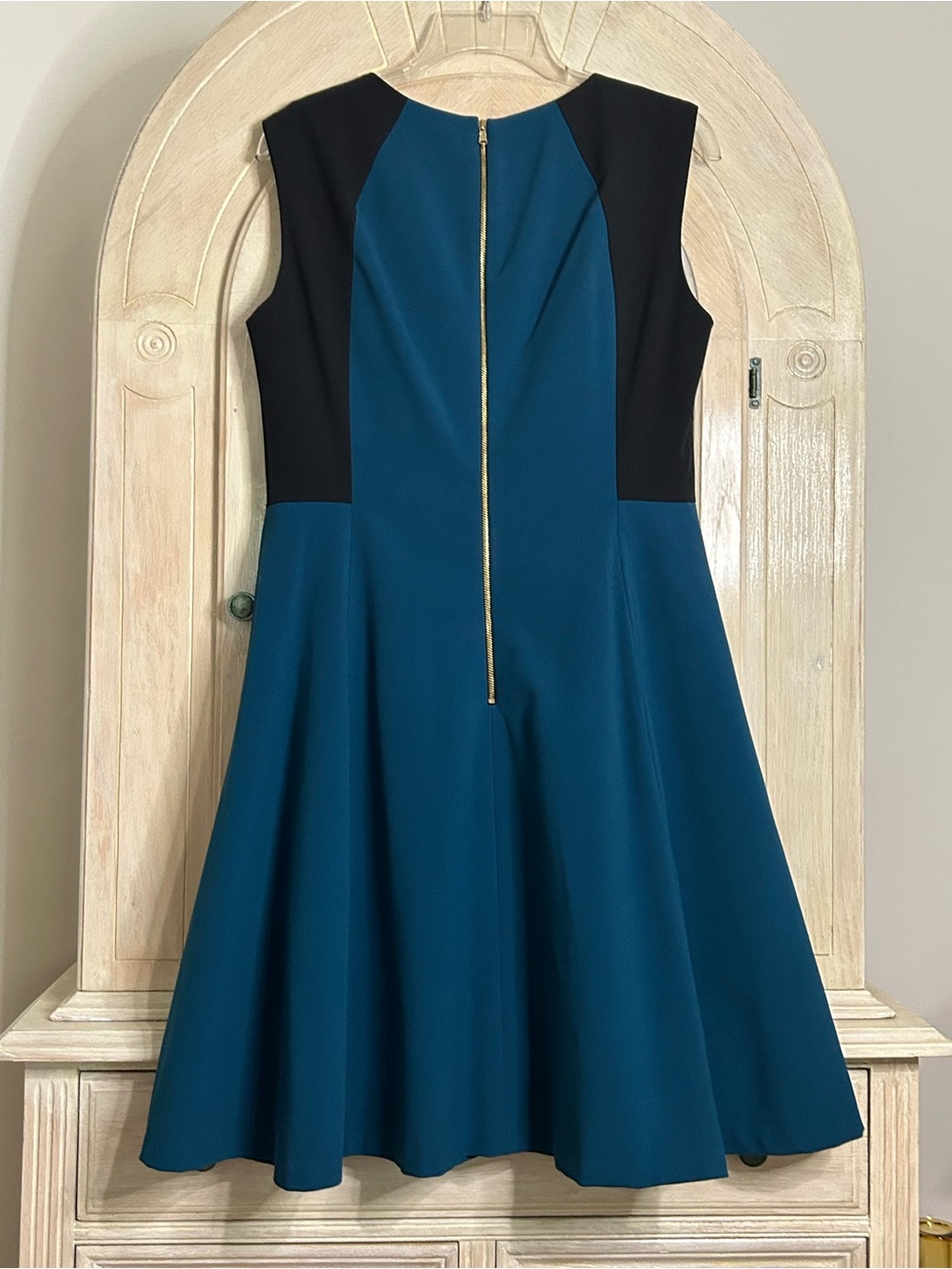 Nine West Teal Sleeveless A-Line Dress with Black Panels - Picture 7 of 12